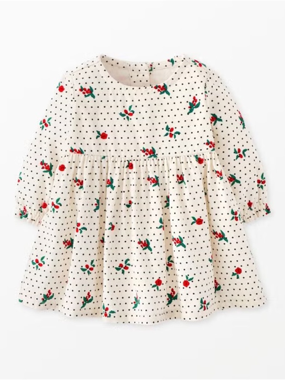 Hanna Andersson Cream Dress with Red Holly and Black Dot Print